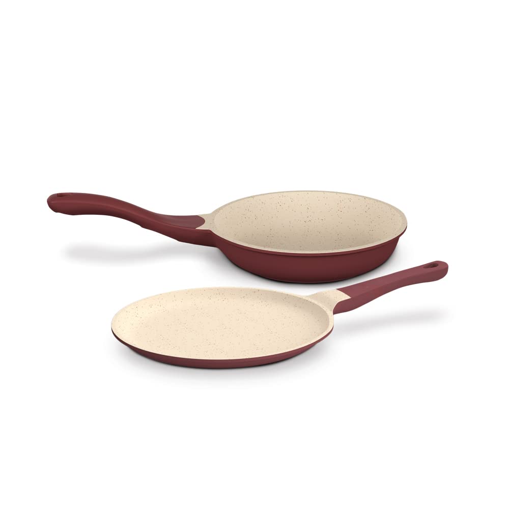 IMPEX Ruby 2PCS Aluminium Diecast Nonstick Fry pan and Tawa pan Cookware Set