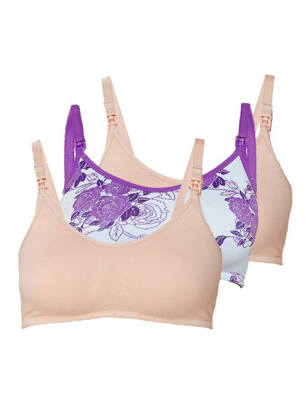 Image of Inner Sense Organic Cotton Bamboo Nursing Bra for Women I Non Padded Feeding Bra with Keyhole Back Design I Wire Free Maternity Innerwear with Full Coverage