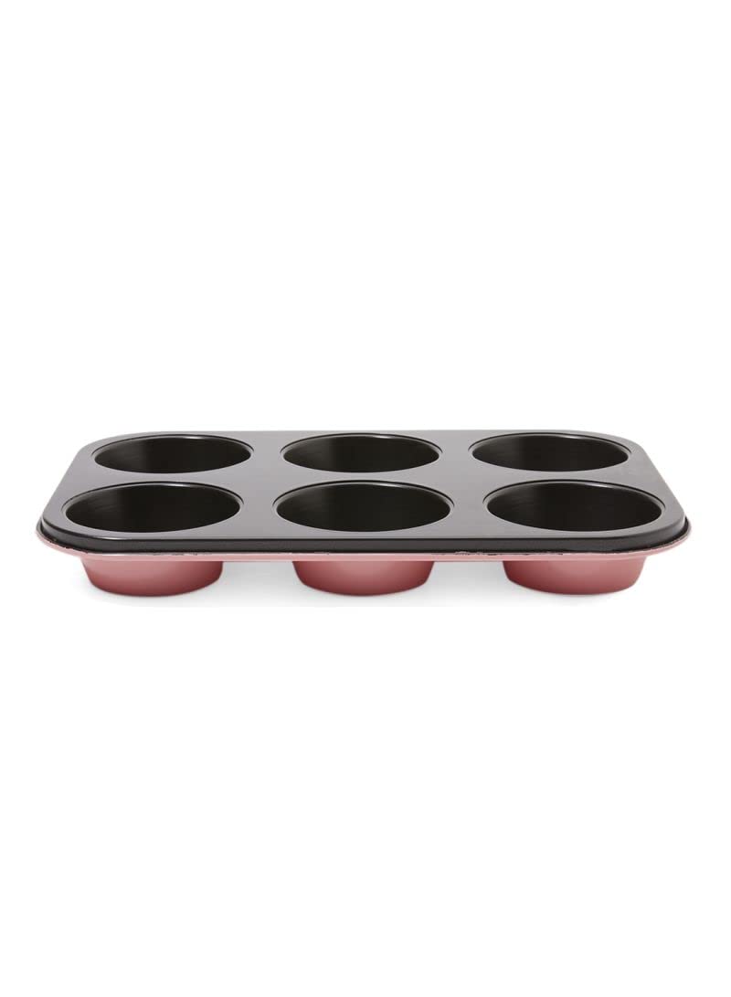 Fackelmann Rectangular 6-Cup Muffin Pan, 29 cm x 19.5 cm x 3 cm Size, Black/Pink