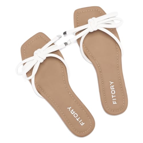 Image of FITORY Women's Flat Sandals Square Open Toe Thong with Cute Knot for Summer Size 6-11