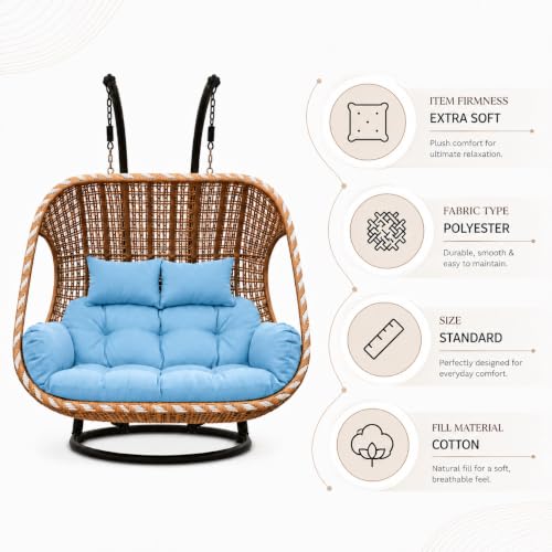 Image of Double Seater Swing Chair Cushion Replacement Pad for Hanging Egg Seat Outdoor Patio Garden Balcony Black Cover Two Person Frame Not Included Home Terrace Furniture
