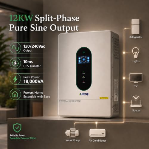Image of 12000W Hybrid Solar Inverter 48V Split Phase 120V /240V, Dual MPPT 500V Input, Pure Sine Wave Off Grid Inverter Charger with WiFi & BMS Support, Parallel up to 6 Units-UL Certification