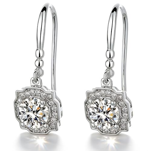 Vintage Moissanite Drop Dangle Earrings for Women, Hypoallergenic S925 Halo Earrings, Pierced Simulated Diamond Charm Earrings, Elegant Fine Jewelry Gifts for Anniversary Birthday Bride Wedding