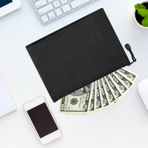 Geldtasche, 8 Stück Geldtaschen Banktasche, 24 x 18 cm Geldmappe A5, Wasserdichte Bankmappe mit Reißverschluss, Dokumententasche Schwarz für Haushalt, Business, Schule