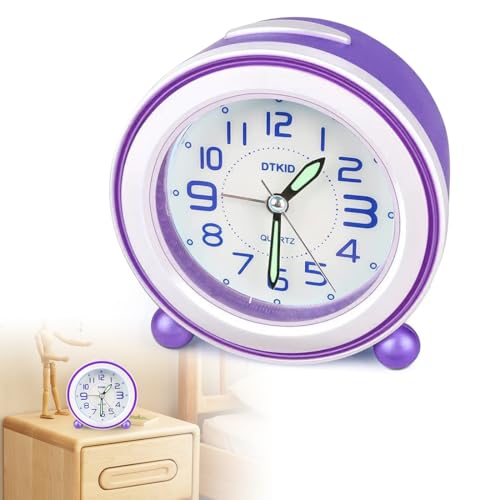 LOMUG Sveglia per bambini, ragazzi e ragazze, sveglia educativa per bambini, senza ticchettio, con snooze e luce notturna, sveglia per bambini, al quarzo, analogica (viola)