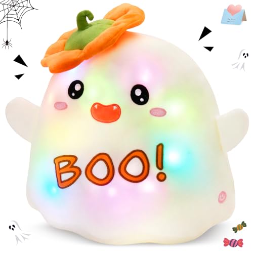 Glow Guards Light up Boo Plush Toy, Cute Halloween Ghost Pillow Stuffed Animal, Soft Spooky Ghost Doll, Party Favors, 12 inches