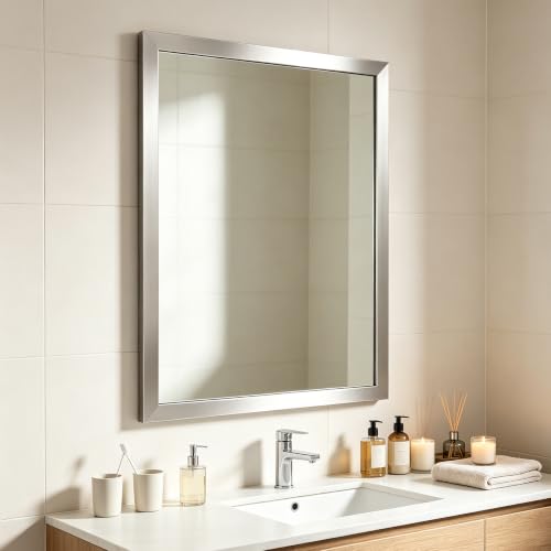 Image of Bathroom Mirror for Over Sink 36x24 Inch Rectangular Wall Mirror, Nickel