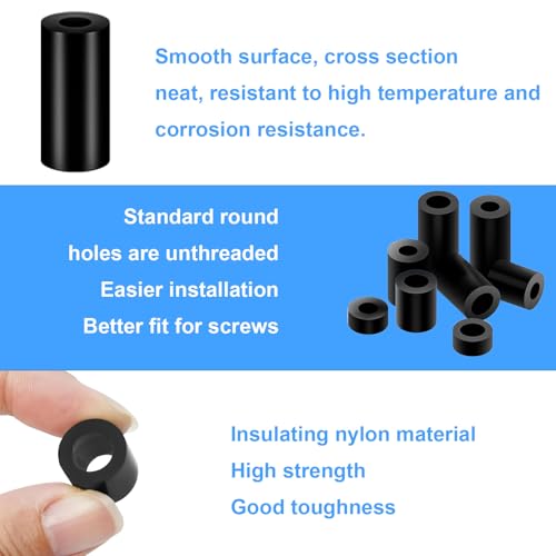 360 STK Abstandshalter Kunststoff, M3 M4 Nylon ABS Runde Abstandshalter Schwarz, Distanzhülsen Kunststoff Unterlegscheiben, Distanzscheiben ohne Gewindehülsen Isolierung Beilagscheiben Abstandshülsen