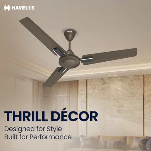 Image of Havells 1200mm Thrill Decor Energy Saving Ceiling Fan| High Speed, High Air Delivery| Strong & Powerful Motor| Air Delivery: 220 m /min| Speed: 370 RPM| 2 Year Warranty|(Pack of 1,Cocoa Brown)