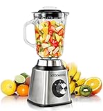 La batidora universal está equipada con un potente motor de 600 W y tiene un Recipiente de cristal sólido extraíble de 1,5 litros con escala, cuchilla de acero inoxidable de 6 capas (lo suficientemente afilado para triturar hielo) y tapa con orificio de recarga.