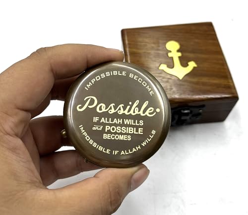 Brújula de latón islámica para hombres, mujeres y niños con caja de madera - Regalo para Ramadán, Eid, cumpleaños y dirección de oración miniatura 2