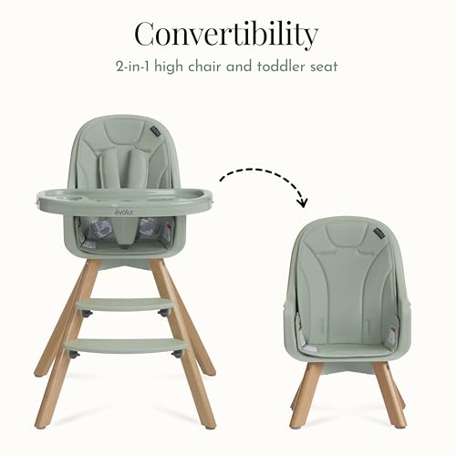 Evolur Zoodle 2 in 1 Convertible Baby High Chair in Sage Green - Thumbnail 4