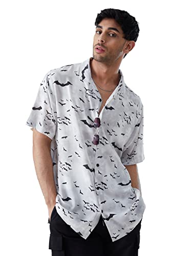 Image of The Souled Store| Official Batman: Go Hawai Mens and Boys Summer Shirts|Regular fit Graphic Printed| 100% Rayon White Color Summer Shirts Shirt for Men Casual Half Sleeves Regular Fit Printed Stylish