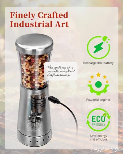 Electric Salt and Pepper Grinder Set with Storage Base, Stainless Steel Rechargeable Salt and Pepper Grinder Set with 4.5 oz Large Capacity, 1.8\" Wide Mouth, Adjustable Coarseness, Ideal for Kitchen