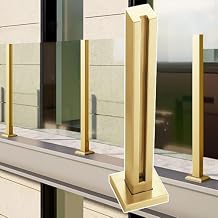Square Glass Railing Posts, Gold Stainless Steel Fence Panel Kits, Indoor Safety Glass Railing Posts, Stair Fence Glass Handrail System for Outdoor Balcony/Terrace/Courtyard/DeckGold - End P