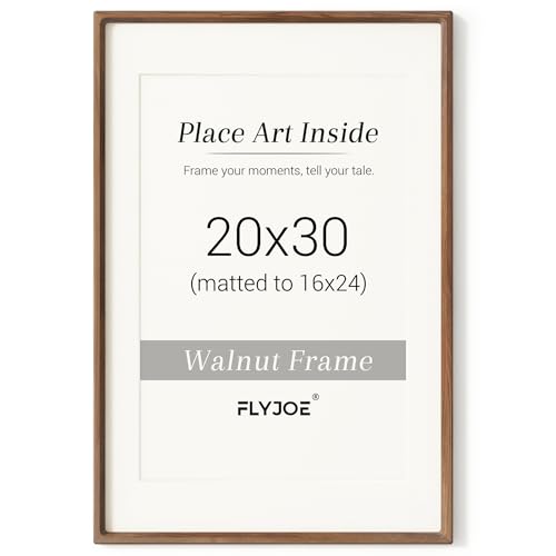 20 x 30 Poster Frame, USA-Sourced Natural Walnut Wood Picture Frame with Tempered Glass, Handcrafted Rounded Corner 20x30 Wooden Frame Matted to 16x20 Photos, Horizontal or Vertical Wall Mounting