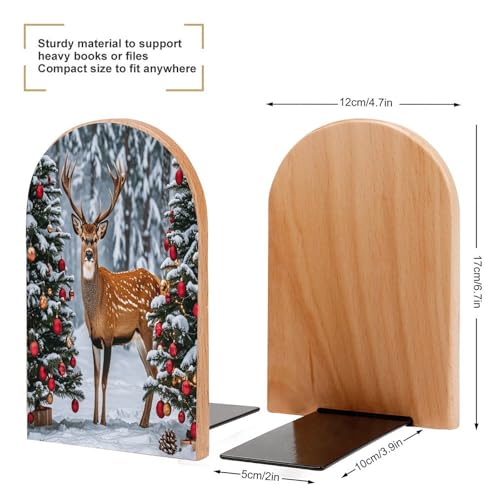 Sujetalibros de Navidad de madera resistente con base de metal económica 3