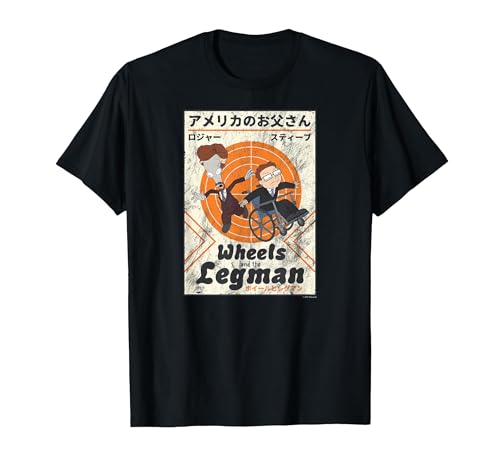 American Dad Wheels and The Legman Kanji Cartoon T-Shirt, Homme, Noir, L