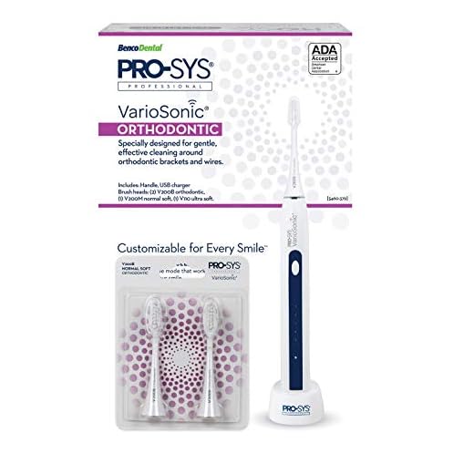 PRO-SYS VarioSonic Orthodontic for Braces, Dentures, Dental Implants Electric Toothbrush, Extra Soft Replacement Dupont Brush Heads, Rechargeable Power ADA Accepted Smart Sonic Toothbrush with Timer