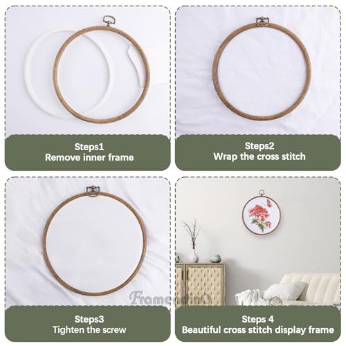 Image of Framendino, 6 Pack Round Oval Embroidery Hoops 4 Inch Imitated Wood Display Frame Circle Cross Stitch Hoop Ring for Art Craft Sewing Hanging Ornaments
