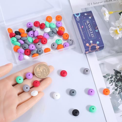 SUNNYCLUE 1 Box 96Pcs 12mm Halloween Silicone Abacus Beads Flat Round Silicone Beads Cute Lentil Shaped Rubber Soft Loose Spacer Beads Bulk for Keychain Pen Making Kit Beading Bracelets Craft Supplies - Image 3