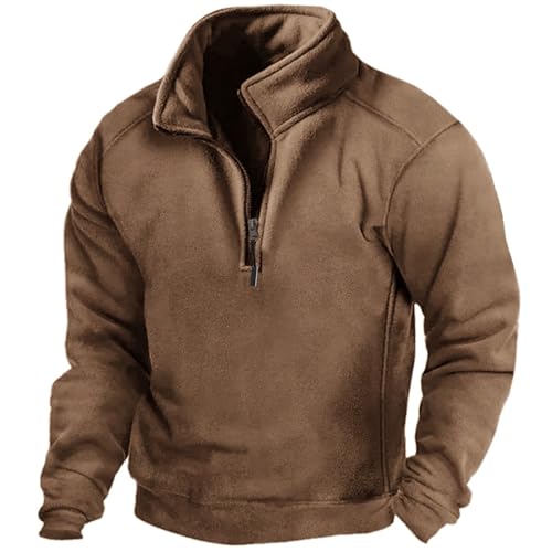 Sudadera táctica de forro polar para hombre, con cremallera de 1/4, cuello alto, manga larga, para deportes al aire libre, ropa cálida de invierno 2025, caqui, 3XL