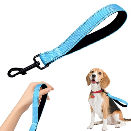 Guinzaglio Corto per Cani 30cm Blu con Impugnatura Imbottita, Corda Riflettente in Nylon Resistente, moschettone Girevole 360°, Accessorio per addestramento Passeggiate e Animali da Servizio
