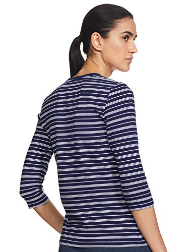 Image of Jockey 1360 Women's Super Combed Cotton Elastane Stretch Slim Fit Striped Round Neck Three Quarter Sleeve T-Shirt