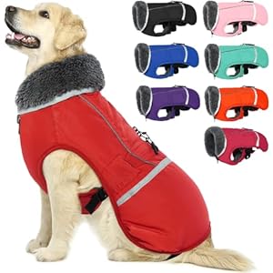 QBLEEV Warm Dog Coat Reflective Dog Jacket, Waterproof Dog Winter Coat Turtleneck Dog Clothes for Cold Weather, Thick Fleece Dog Snowsuit Christmas Dog Vest Pet Apparel for Small Medium Large Dogs S