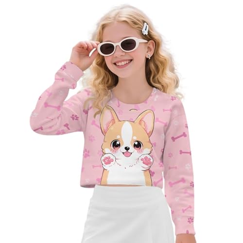 Girls Long Sleeve Crop Top for 5-14 Years Girls Crewneck Cropped Sweatshirt Fashion Pullover Teen Girl School