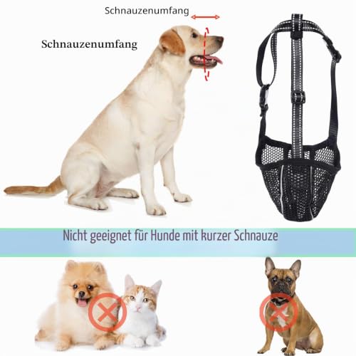Maulkorb für Große Hunde - Prevent Kauen/Fressen/Beißen, Atmungsaktiv Reflektierende Einstellbare für Mittlere Hunde (Schwarz, L)