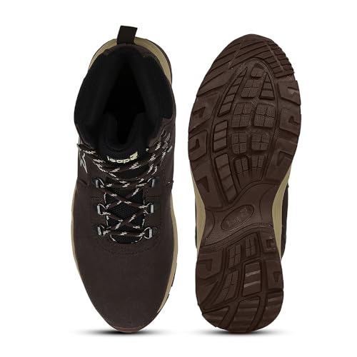 Image of Liberty Leap7x Platinum-E Men Sports High Ankle Trekking Shoes - Black & Brown | Comfortable and Durable | Suitable for Walking, Running, Outdoor and Hiking Footwear for Man | Cushioned Footbed