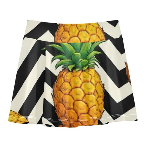 Joisal Athletic Shorts Girls Skorts Tennis Skirts for Kids Uniform Teen Skirt Pineapples Black White Zigzag 3t