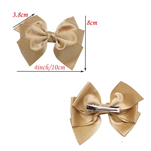 Zoonai 4 Inch Shiny Glitter Ribbon Hair Bows Alligator Clips Hair Accessories Little Teen Toddler Girls Kids Teens Toddlers Hairpin Headwear - Set Of 2 (A-Light Gold) #TOP4