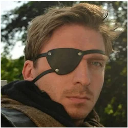 ZXKYZR8 Mittelalterliche Renaissance-Augenklappe mit Nieten, Cosplay-Requisiten, Kostümzubehör, PU-Leder-Piraten-Augenmaske, verstellbar, schwarz Cover