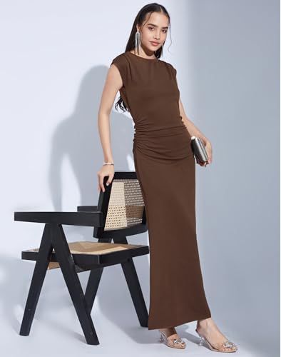Image of SIRIL Western Dress | Polyester Solid Dress for Women | Bodycon Dress for Women