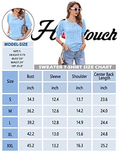 Hotouch Womens Lightweight Puff Short Sleeve Knit T-Shirts Square Neck Tops Thin Pullover Sweater Summer Blouse Bright White #TOP5