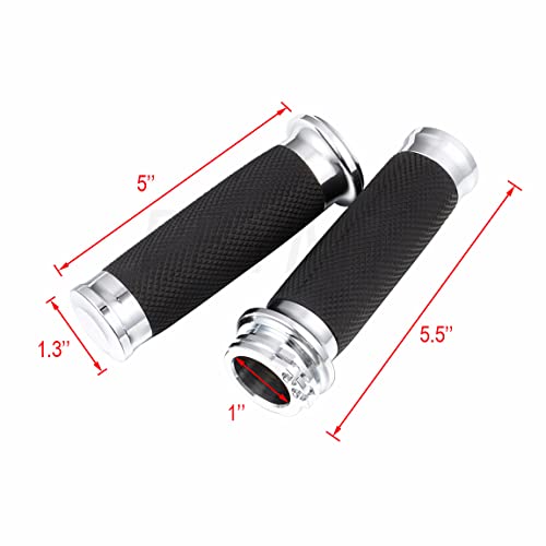 PBYMT 1\" Chrome Motorcycle Hand Grips Black Handlebar Grips Compatible for Harley Touring Honda Suzuki Kawasaki.