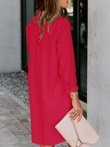 Image of Aoudery Womens Button Down Shirt Dresses with Pockets Cotton Button Up Tunics Long Sleeve Solid High Low Blouse Tops