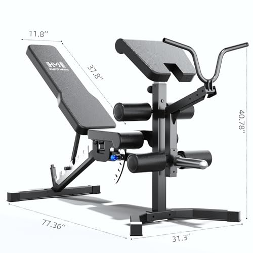 Image of Adjustable Weight Bench, Heavy Duty Workout Bench Press with Leg Extension and Preacher Pad for Home Gym Fitness, Flat Incline Decline Sit Up Bench