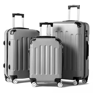 Karl home 3-Piece Luggage Set Travel Lightweight Suitcases with Rolling Wheels, TSA lock & Moulded Corner, Carry on Luggages for Business, Trip, Grey (20″/24″/28″)