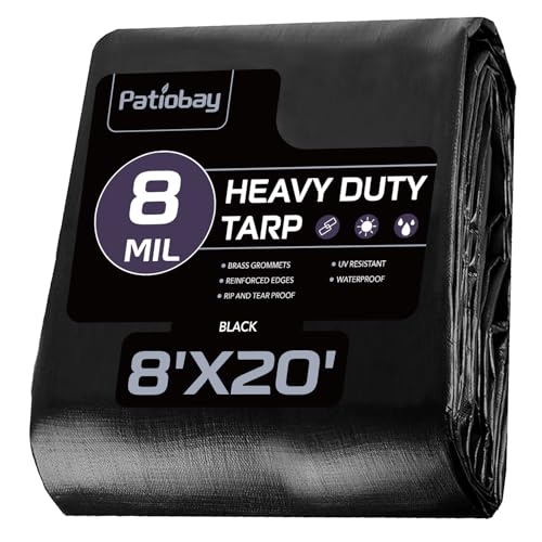 Patiobay Tarp 8x20 Feet 8 Mil Large Waterproof Tarps Heavy Duty with Grommets Every 23.6 Thick Plastic Tarp UV Resistant Tear&Fade Resistant Reinforced Edges for Outdoor Pool Camp Tent