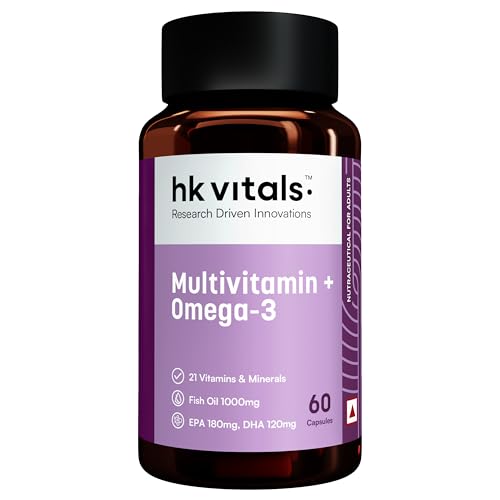 Image of hk vitals Multivitamin with Omega-3 Supplement (60 Capsules) | For Men and Women | 21 Vitamins & Minerals | 180mg EPA & 120mg DHA