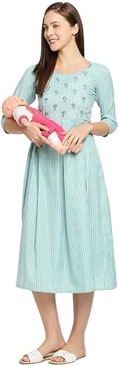 True Shape Feeding Kurtis for Women Cotton | Trendy Maternity Anarkali Kurta with Dual Nursing Zippers in Blended Polyeste...