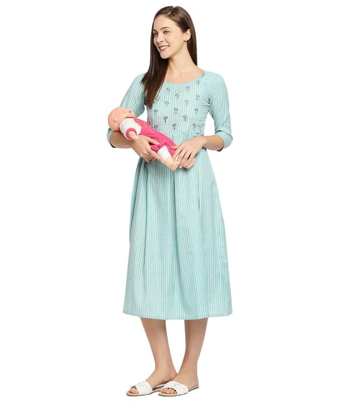 True Shape Feeding Kurtis for Women Cotton | Trendy Maternity Anarkali Kurta with Dual Nursing Zippers in Blended Polyeste...