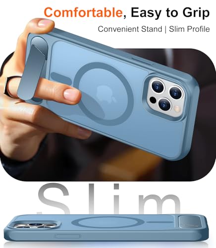 Image of Magnetic Compatible with iPhone 12 Pro Max Case, [Built-in Invisible Kickstand][Compatible with MagSafe][Military Grade Shockproof] Slim Translucent Matte Phone Case for iPhone 12 Pro Max 6.7 inch