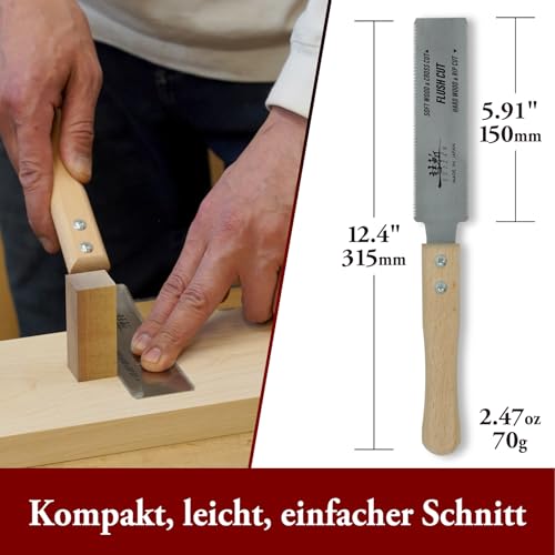 SUIZAN Dübelsäge 150mm - Professionelle Japansäge Zugsäge Ryoba Zweischneidige Säge Handsäge Holz Saw Holzbearbeitungswerkzeuge