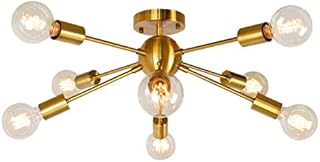 JHLBYL Sputnik Chandelier Modern Gold Metal Ceiling Lamp 8 Lights Vintage Semi Flush Mount Light Fixtures for Living Room Kitchen Bedroom