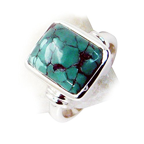 Bague rectangulaire en argent avec turquoise véritable, un lien éternel avec la nature - 6