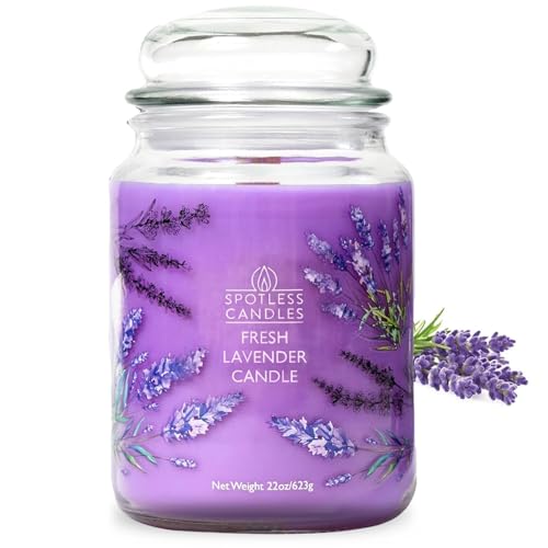 Lavender Candle 22oz: 130 Hours Burn Time Large Jar Candle with Wooden Wick in a Decorated Jar with a Luxury Gift Box and Protective Shipper by Spotles Candles
